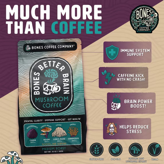 Better Brain Mushroom Coffee | Medium Roast | 10oz | Ground