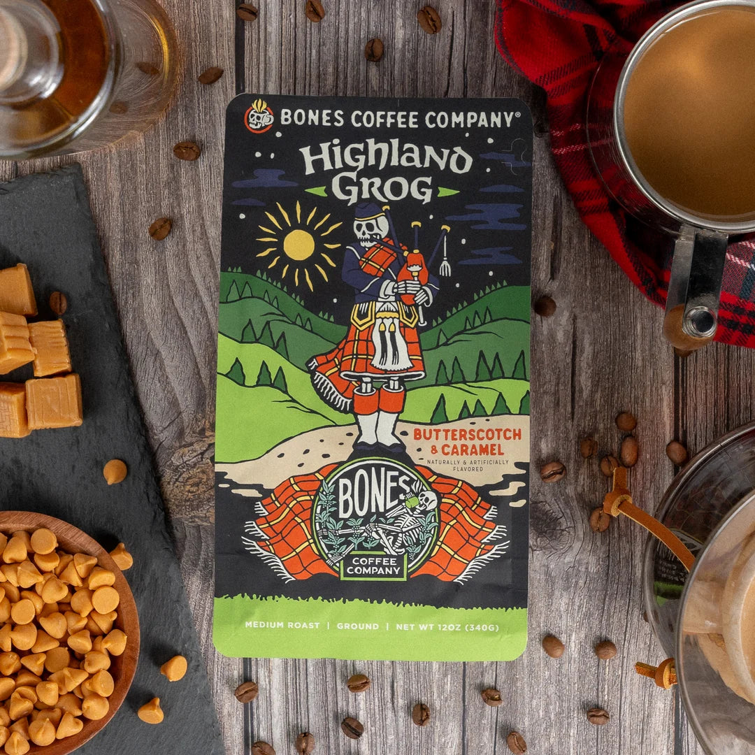 Highland Grog Flavored Coffee | Medium-Dark Roast | 12oz | Whole Bean
