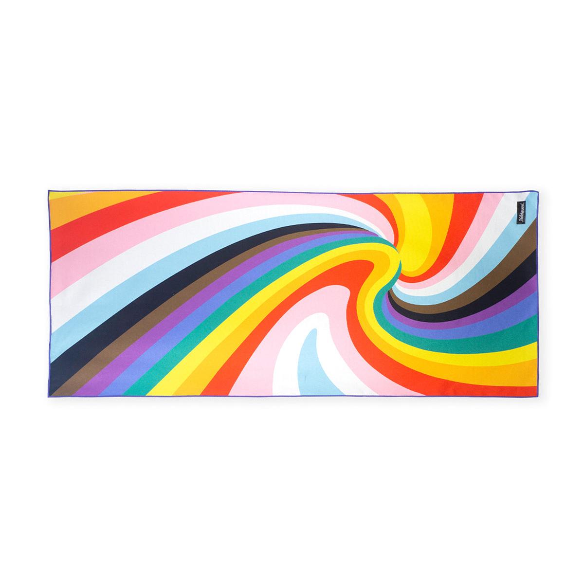 Colorful towel with a wavy pattern on a white background