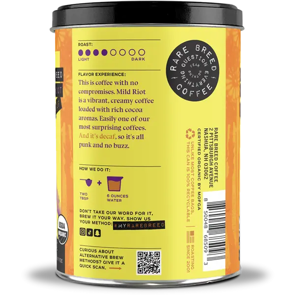 Mild Riot | Decaf Hazelnut Coffee | 10oz Tin | Whole Bean
