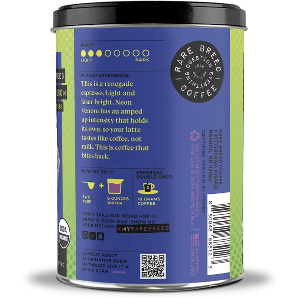 Neon Venom | Light Espresso Coffee | 10oz Tin | Whole Bean