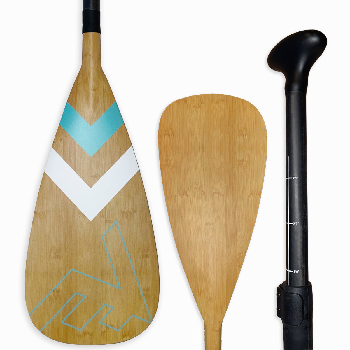 Wooden paddle with black shaft on a white background