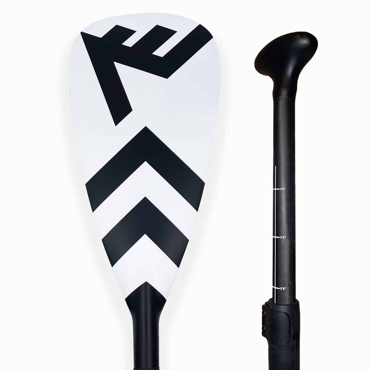 Paddle with white blade and black handle on a white background