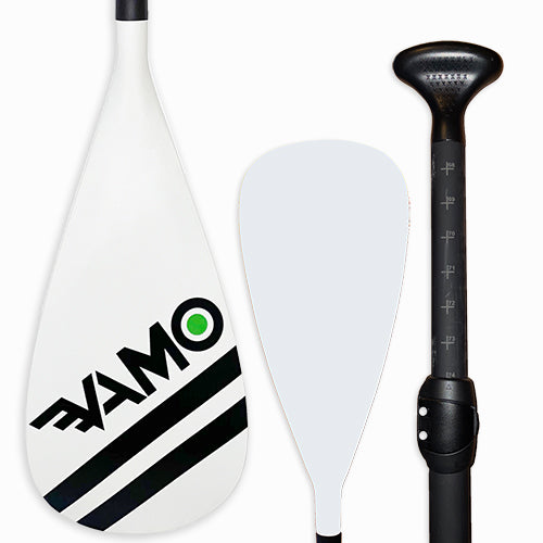 Paddle with white blade and black handle on a white background