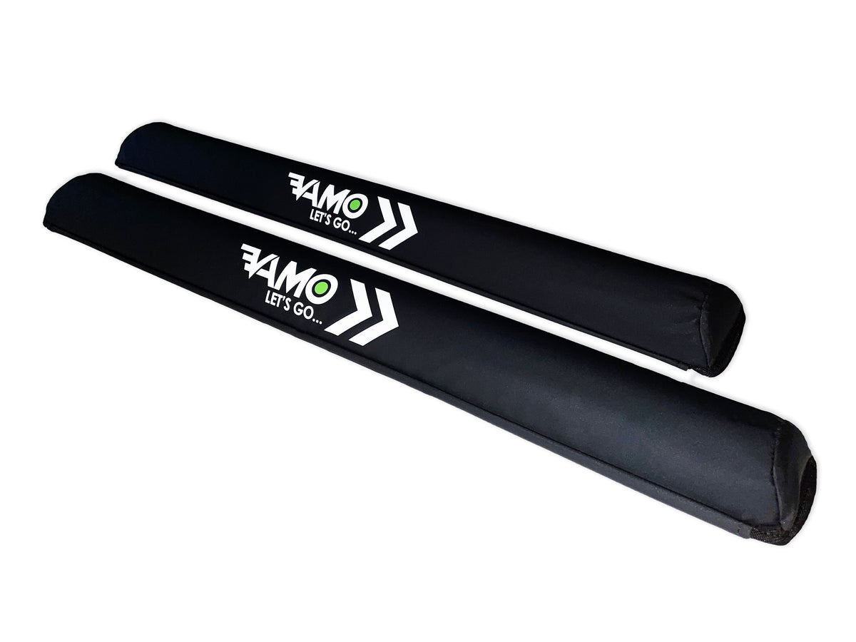 Two black foam rollers with 'FAMO Let's Go' branding on a white background
