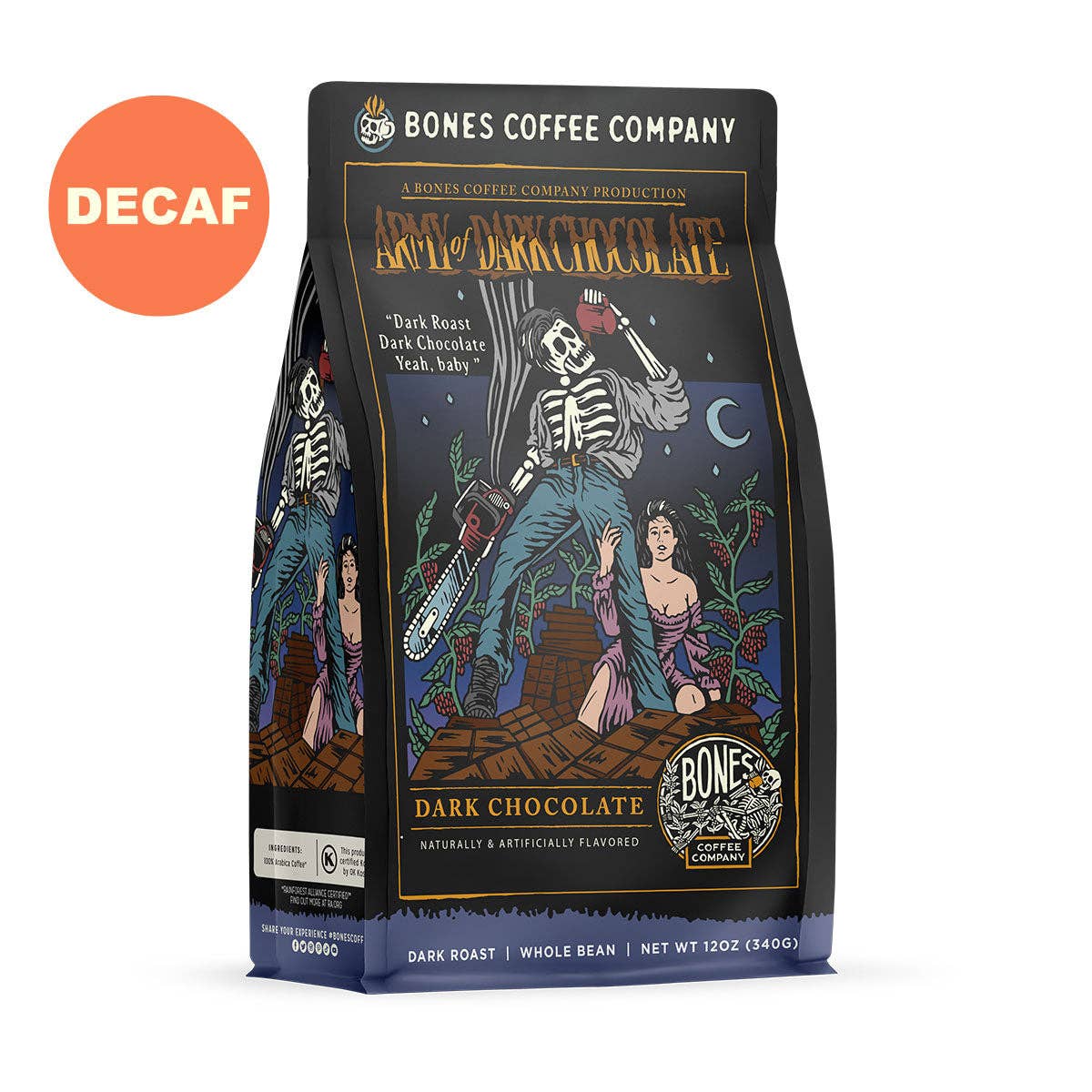 Decaf Army of Dark Chocolate Coffee | Dark Roast | 12oz | Whole Bean