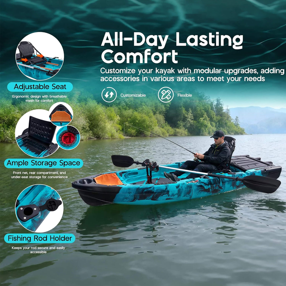Lightweight Fishing Kayak - 10FT Modular Design with Propeller Drive System for Effortless Fishing Adventures