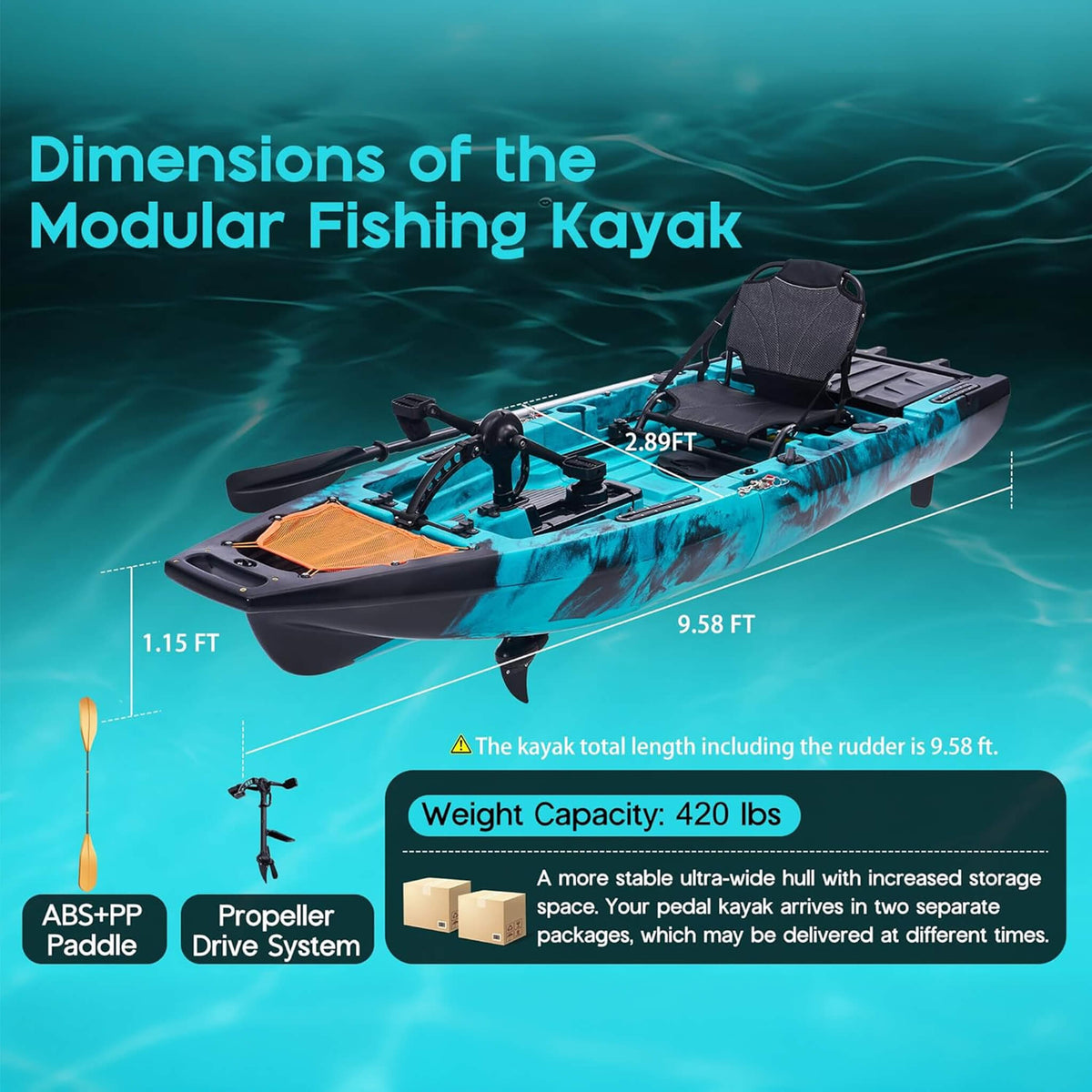 Lightweight Fishing Kayak - 10FT Modular Design with Propeller Drive System for Effortless Fishing Adventures