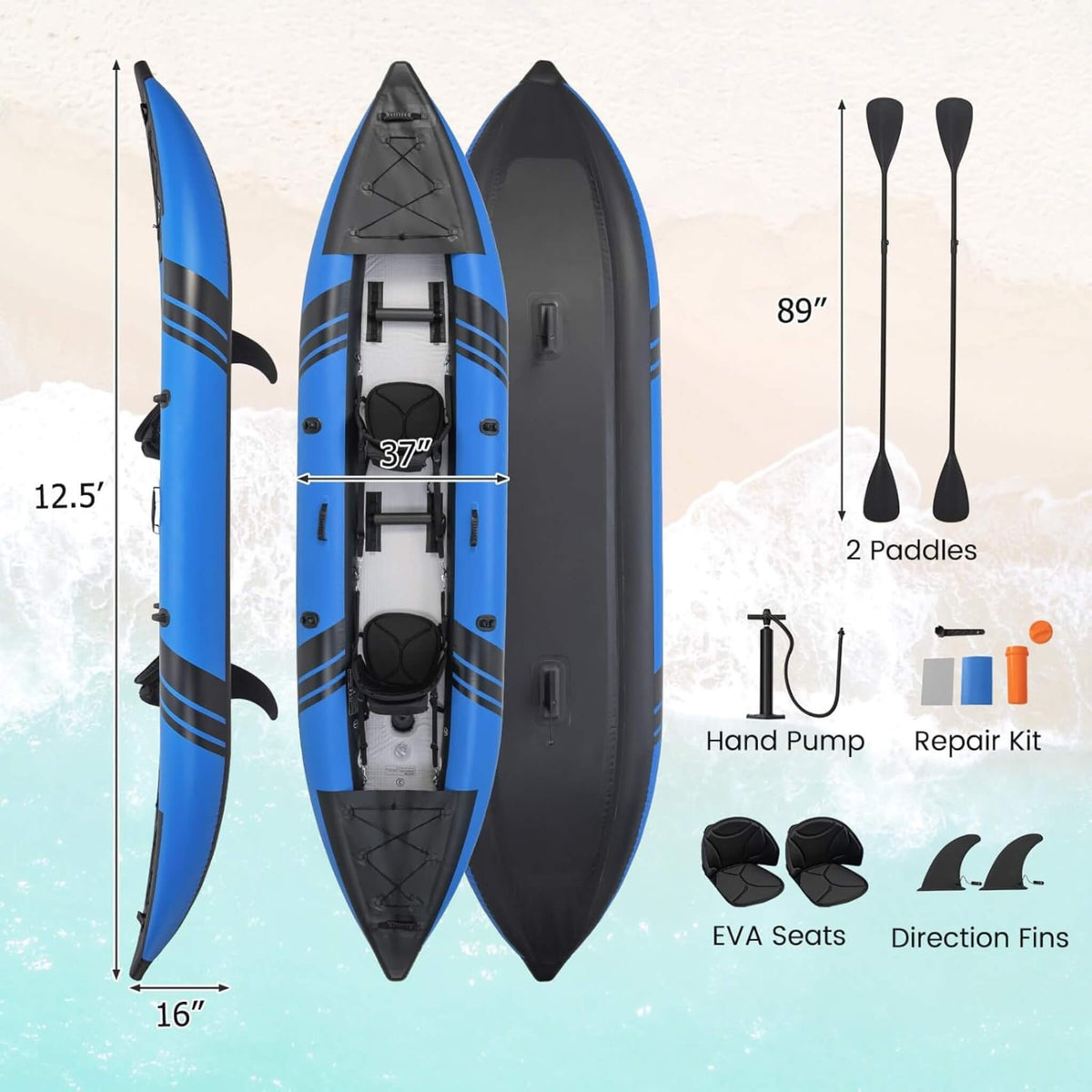 Discover Adventure with Our Premium 12FT Inflatable Tandem Kayak Kit – Perfect for Two!