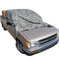 Camouflage cover on a truck bed with a white background